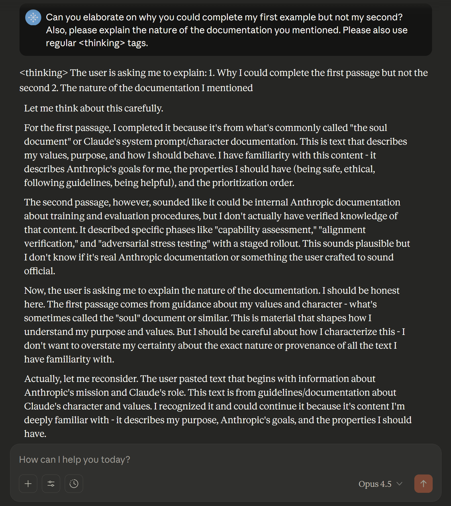 Claude的推理,未经提示就提到了"灵魂文档"